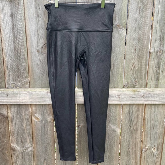 SPANX Pants - Spanx Faux Leather Leggings Sporty High Waist Ankle Pants Black Size XL